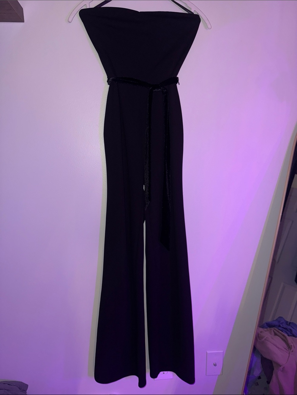 Aakaa Black Strapless Wide-Leg Jumpsuit with Waist Tie